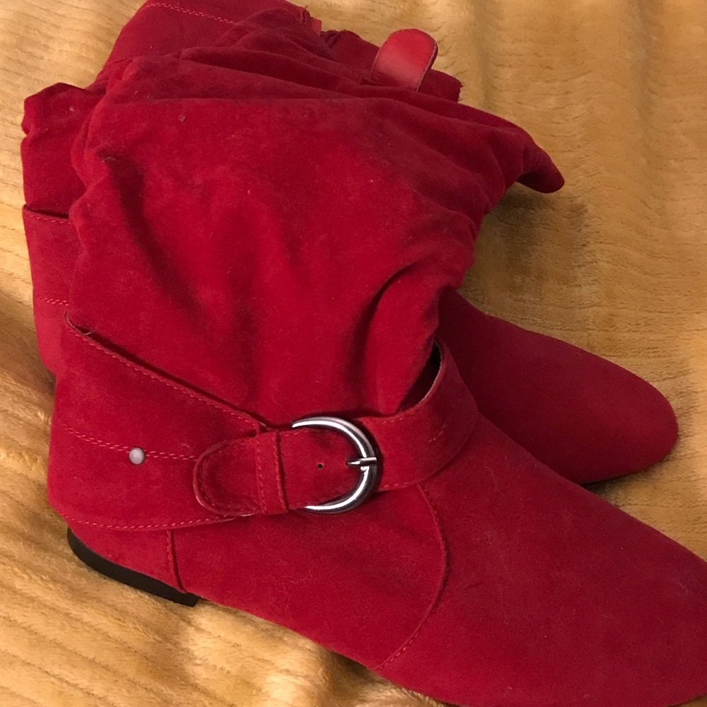 Yoki Red Ankle Boots with Buckle Detail